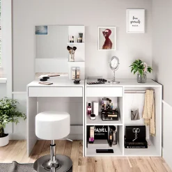 Vicco Coiffeuse Blanc 140cm avec tabouret