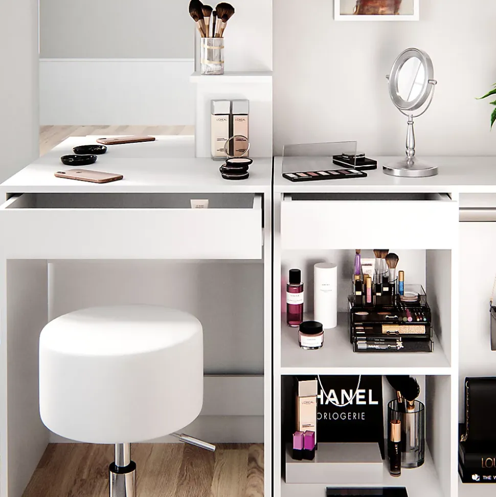 Vicco Coiffeuse Blanc 140cm avec tabouret