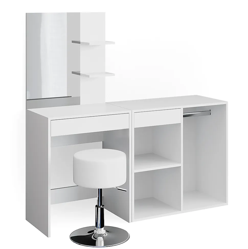 Vicco Coiffeuse Blanc 140cm avec tabouret