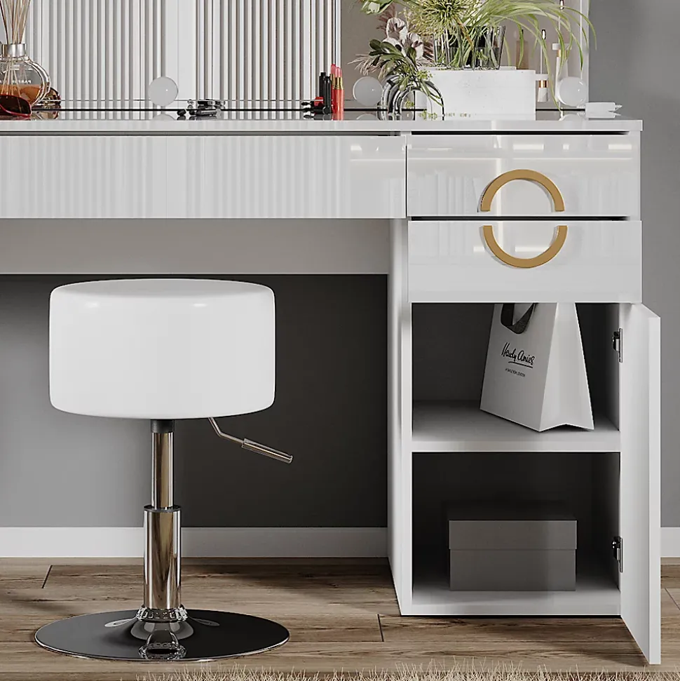Vicco Coiffeuse Blanc 115cm avec éclairage LED et tabouret
