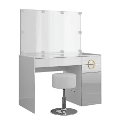 Vicco Coiffeuse Blanc 115cm avec éclairage LED et tabouret