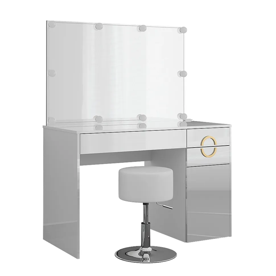 Vicco Coiffeuse Blanc 115cm avec éclairage LED et tabouret