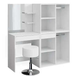 Vicco Coiffeuse Blanc 140cm avec tabouret et armoire