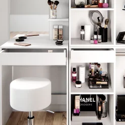 Vicco Coiffeuse Blanc 140cm avec tabouret et armoire