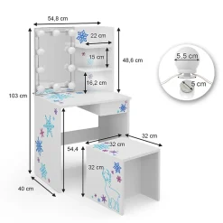 Vicco Coiffeuse Blanc 54.8cm avec éclairage LED