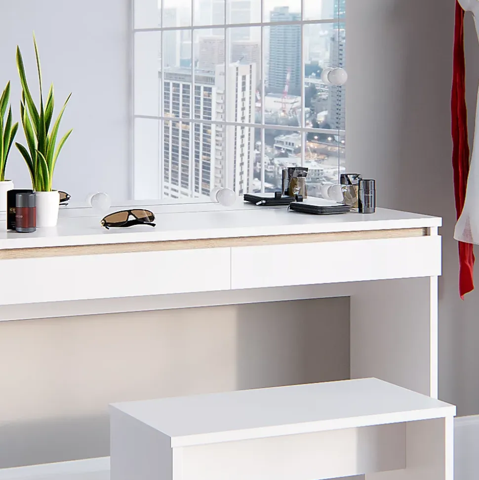 Vicco Coiffeuse Blanc 120cm avec éclairage LED et banc
