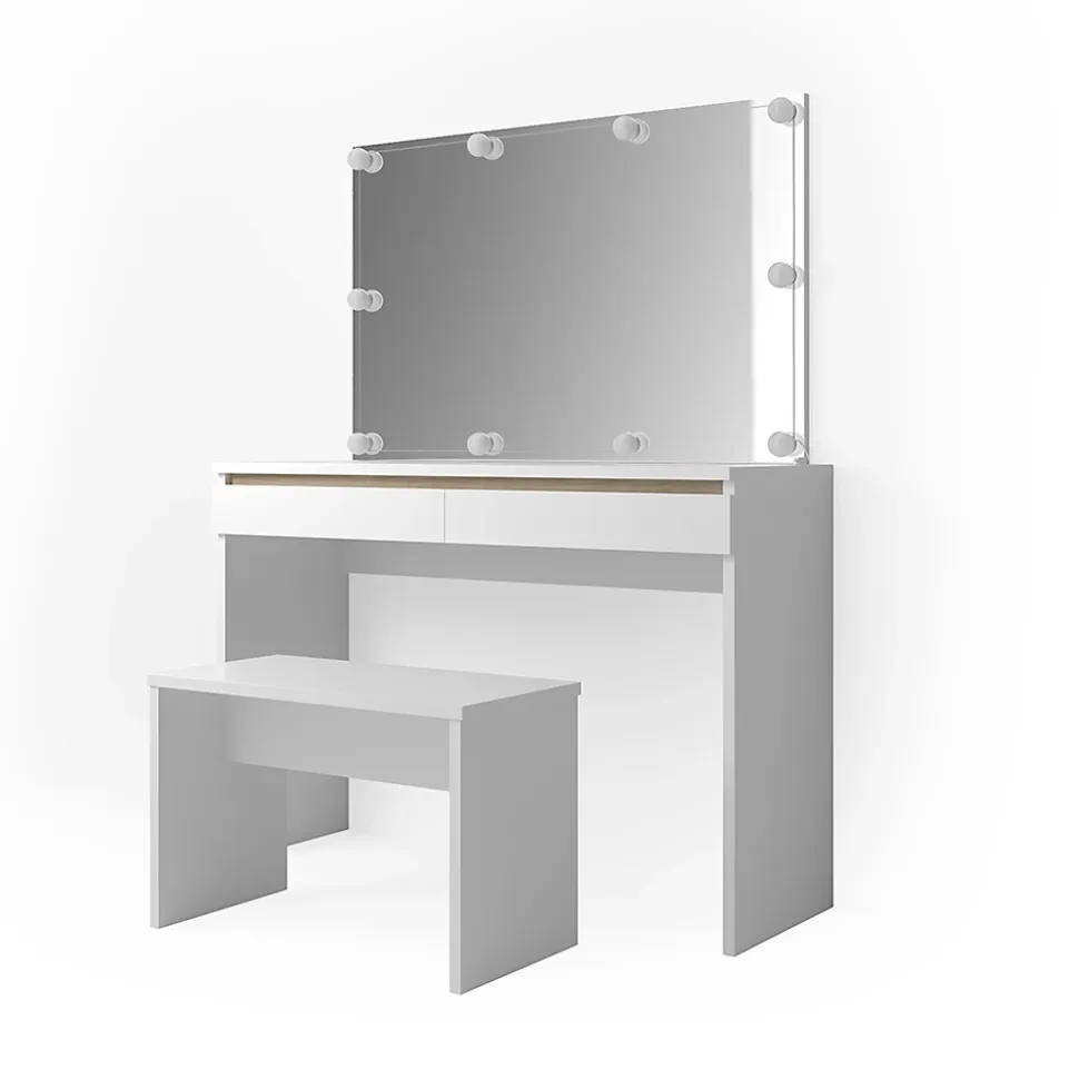 Vicco Coiffeuse Blanc 120cm avec éclairage LED et banc