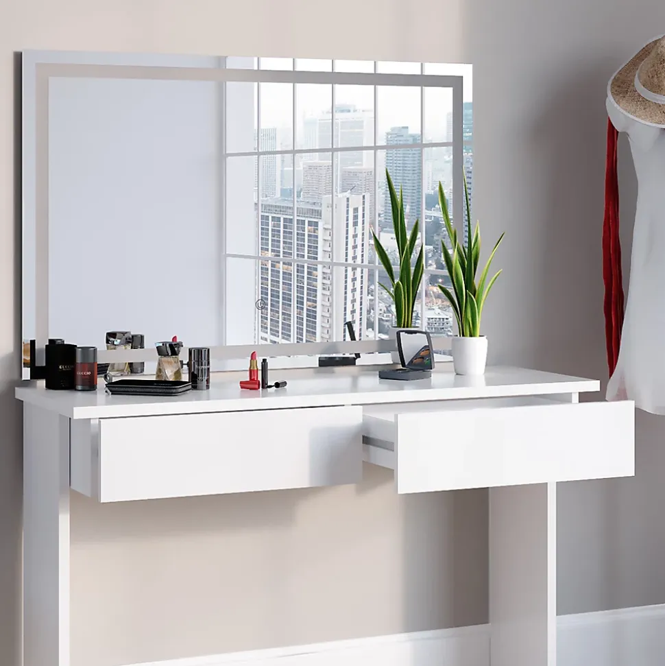 Vicco Coiffeuse Blanc 120cm avec miroir LED