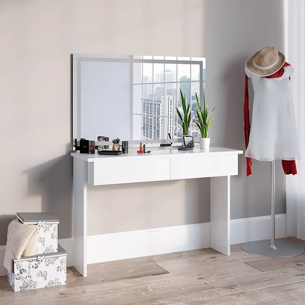 Vicco Coiffeuse Blanc 120cm avec miroir LED