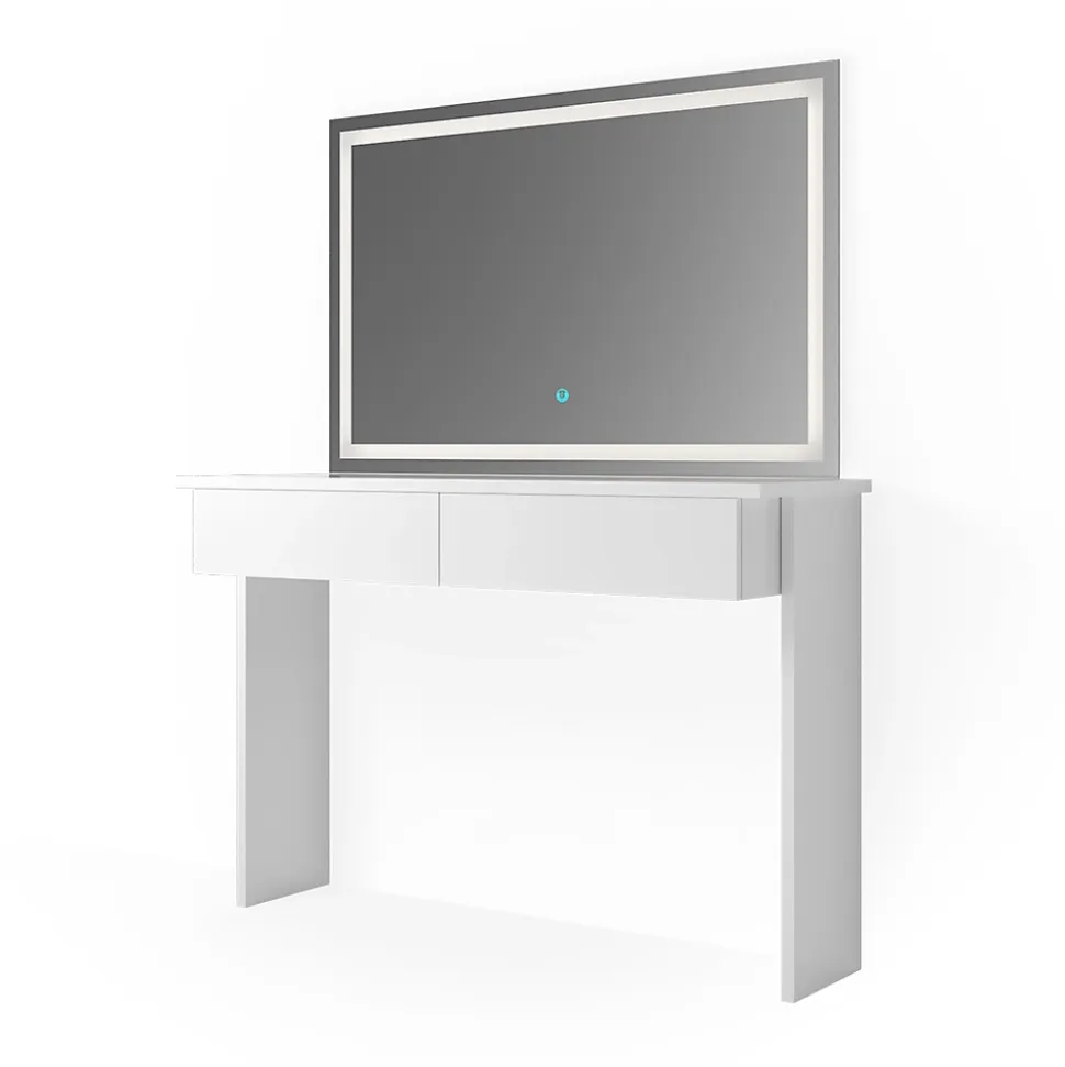 Vicco Coiffeuse Blanc 120cm avec miroir LED
