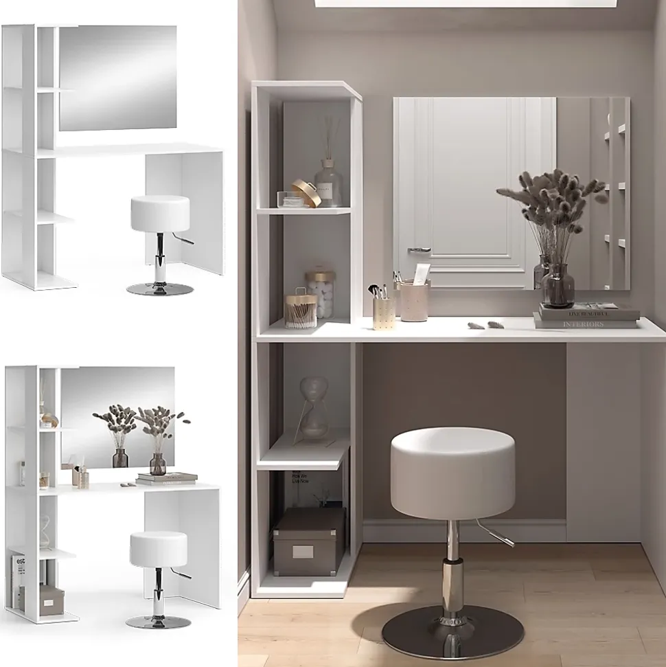 Vicco Coiffeuse Blanc 122.2cm avec miroir et tabouret
