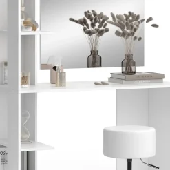 Vicco Coiffeuse Blanc 122.2cm avec miroir et tabouret
