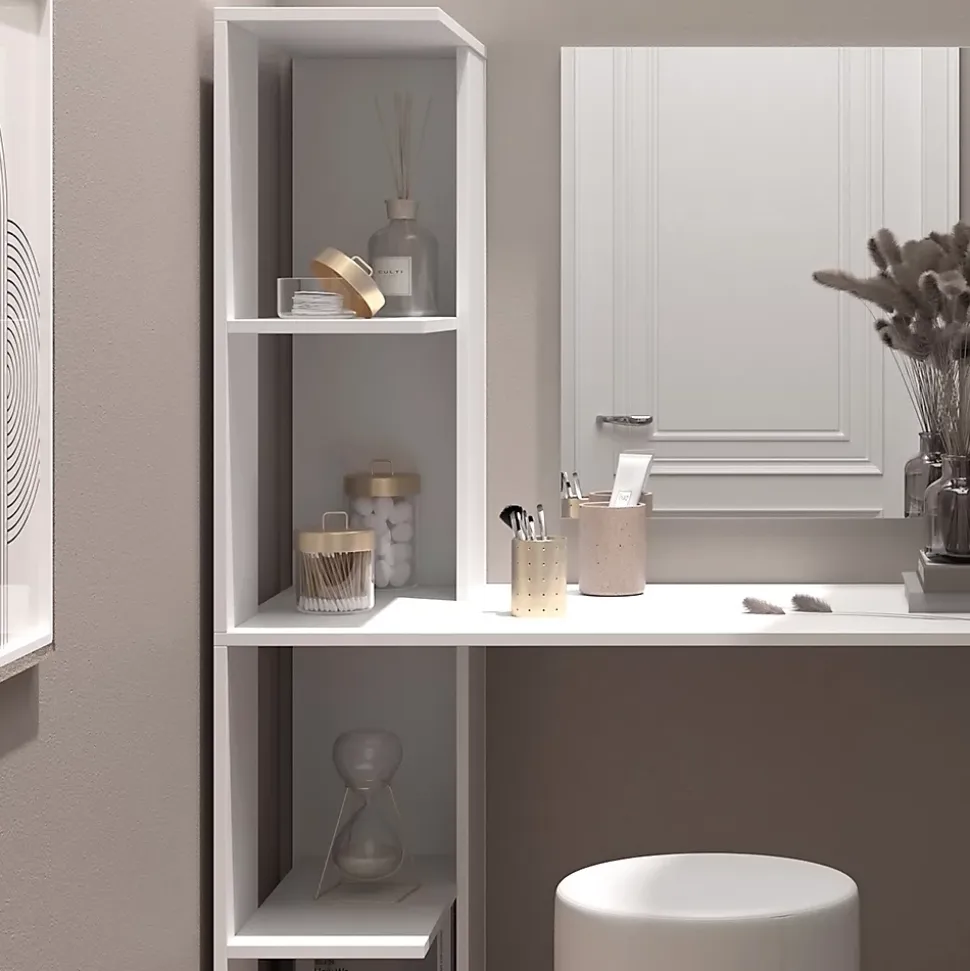 Vicco Coiffeuse Blanc 122.2cm avec miroir et tabouret