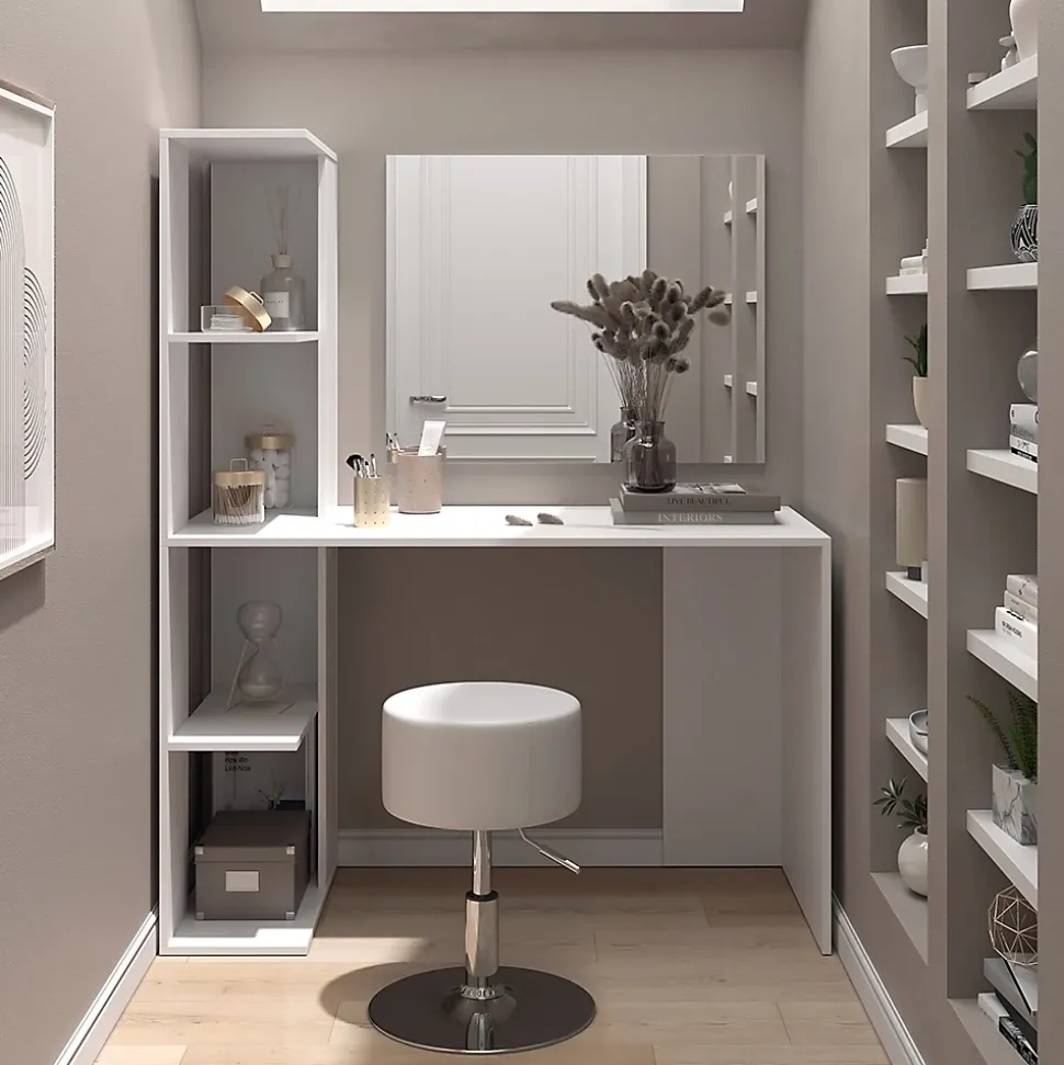 Vicco Coiffeuse Blanc 122.2cm avec miroir et tabouret
