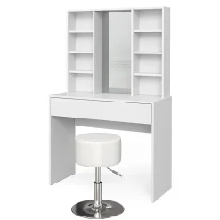 Vicco Coiffeuse Blanc 93cm avec tabouret