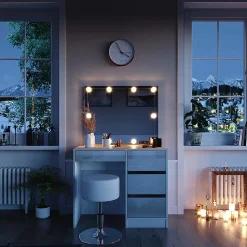 Vicco Coiffeuse Blanc 40cm avec éclairage LED et tabouret