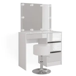 Vicco Coiffeuse Blanc 40cm avec éclairage LED et tabouret