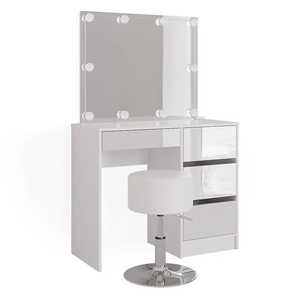 Vicco Coiffeuse Blanc 40cm avec éclairage LED et tabouret
