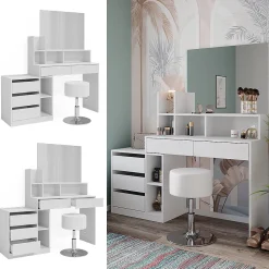 Vicco Coiffeuse Blanc 139.8cm avec tabouret