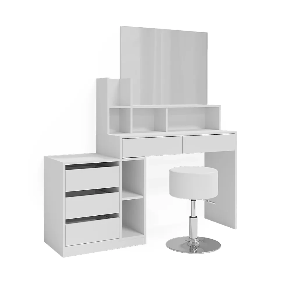 Vicco Coiffeuse Blanc 139.8cm avec tabouret