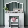 Vicco Coiffeuse Blanc 110cm avec miroir LED et tabouret