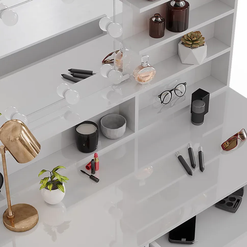 Vicco Coiffeuse Blanc 120cm avec éclairage LED, et étagère miroir