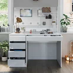Vicco Coiffeuse Blanc 120cm avec éclairage LED, et étagère miroir