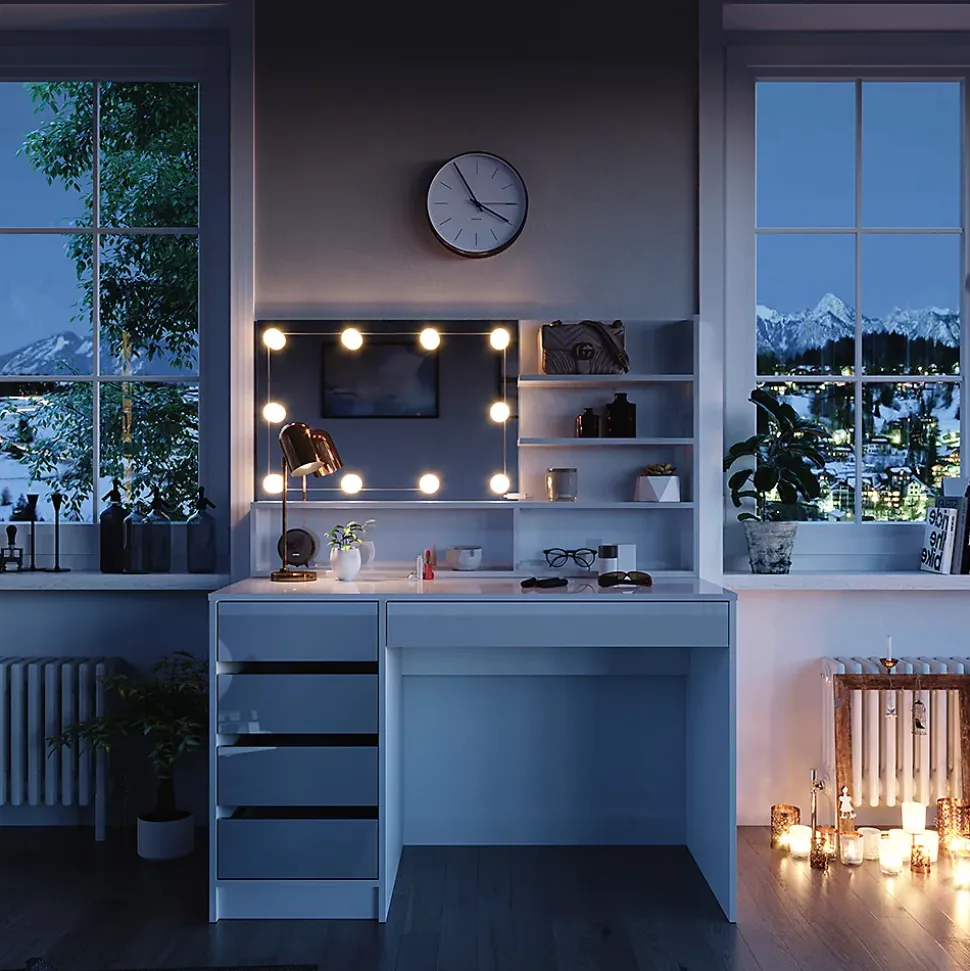 Vicco Coiffeuse Blanc 120cm avec éclairage LED, et étagère miroir
