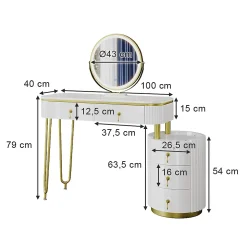 Vicco Coiffeuse Blanc 100cm avec miroir LED
