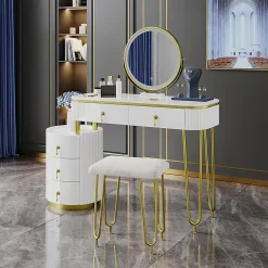 Vicco Coiffeuse Blanc 100cm avec miroir LED