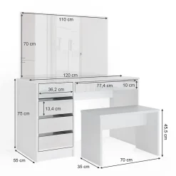Vicco Coiffeuse Blanc 120cm avec banc