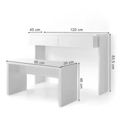 Vicco Coiffeuse Blanc 120cm sans miroir, avec banc