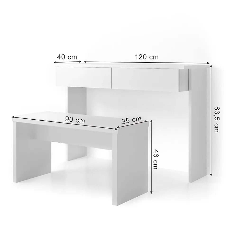 Vicco Coiffeuse Blanc 120cm sans miroir, avec banc