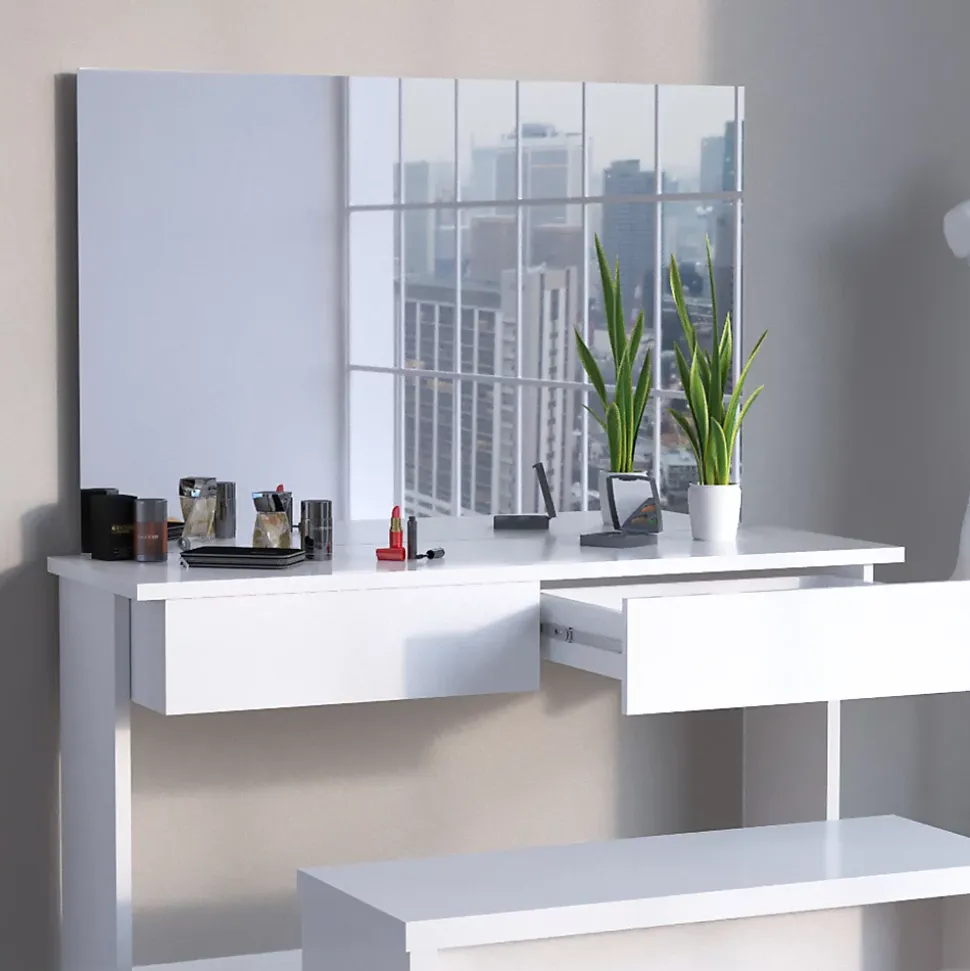 Vicco Coiffeuse Blanc 120cm sans miroir, avec banc