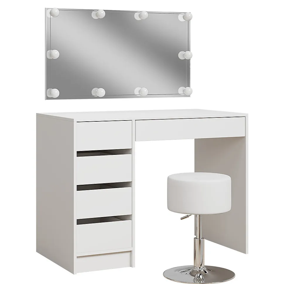 Vicco Coiffeuse Blanc 100cm avec éclairage LED et tabouret