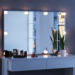 Vicco Coiffeuse Blanc 120cm avec éclairage LED et tabouret