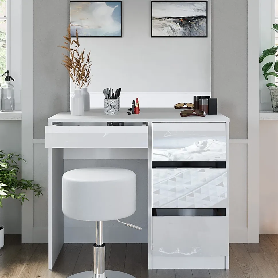 Vicco Coiffeuse Blanc 40cm avec tabouret