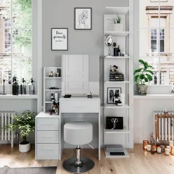 Vicco Coiffeuse Blanc 80cm avec tabouret