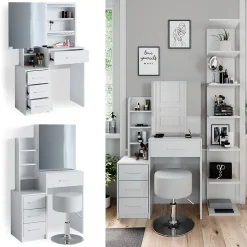 Vicco Coiffeuse Blanc 80cm avec tabouret