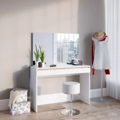 Vicco Coiffeuse Blanc 120cm avec tabouret