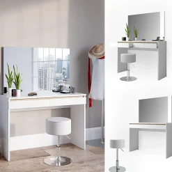 Vicco Coiffeuse Blanc 120cm avec tabouret