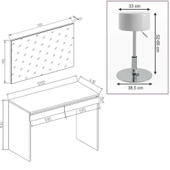 Vicco Coiffeuse Blanc 120cm avec tabouret