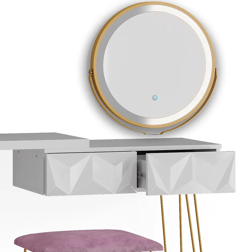 Vicco Coiffeuse Blanc 120cm avec éclairage LED et tabouret