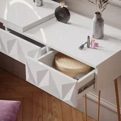 Vicco Coiffeuse Blanc 120cm avec éclairage LED et tabouret