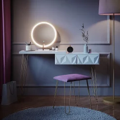 Vicco Coiffeuse Blanc 120cm avec éclairage LED et tabouret