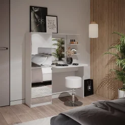 Vicco Coiffeuse Blanc 123cm avec éclairage LED et tabouret