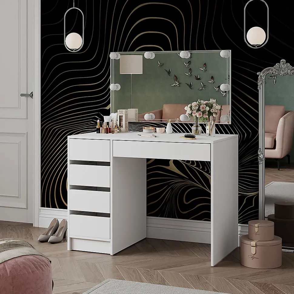 Vicco Coiffeuse Blanc 100cm avec éclairage LED