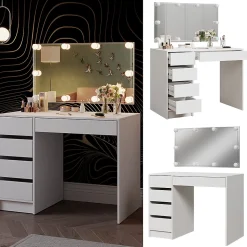 Vicco Coiffeuse Blanc 100cm avec éclairage LED