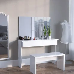 Vicco Coiffeuse Blanc 120cm avec banc