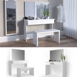 Vicco Coiffeuse Blanc 120cm avec banc